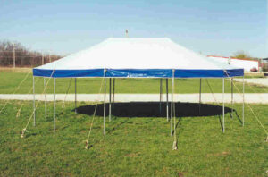 White with blue valance pole tent