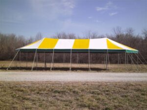 Yellow and white revival tent