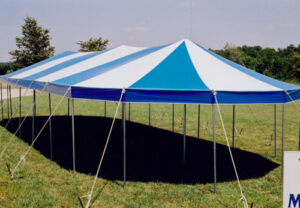 Blue and white party tent