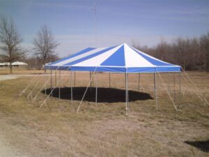 Blue and white rectangle pole tent