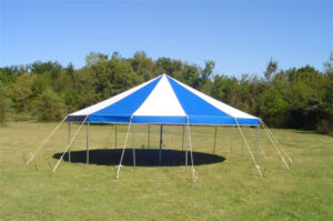 Blue and white circle event tent