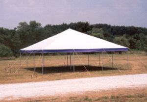 White with purple valance pole tent
