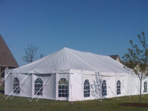 All white pole tent with windows
