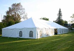 All white party tent with windows