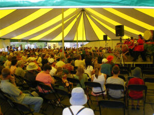 White and yellow oval event tent