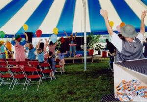 A party tent set up for a children's celebration