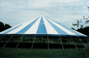 Blue and white circle pole tent