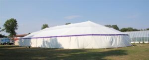 Large white with purple valance event tent