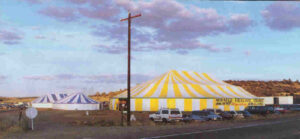 Three Miami Missionary Tent Co revival tents set up in a field