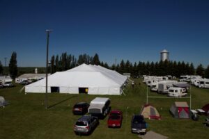Large event tent set up in a field