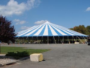 Blue and white event tent for sale