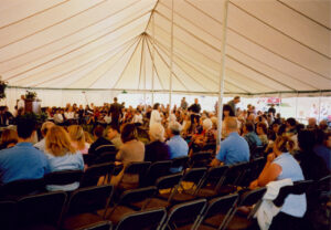 All white event tent set up for a revival