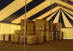 A Miami Missionary Tent Co tent set up for storage